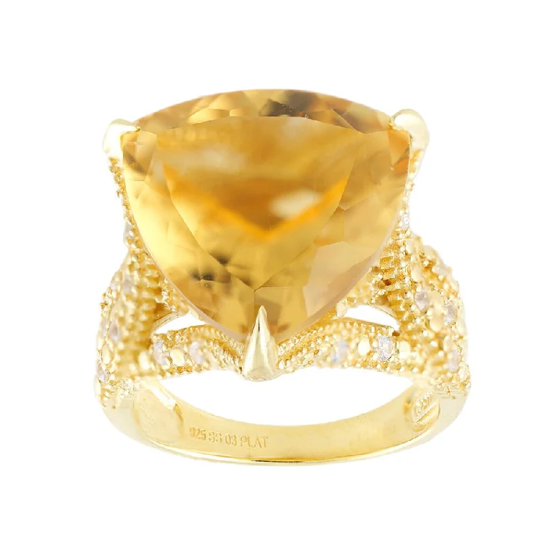 18k Yellow Gold Vermeil Over Silver Citrine and White Zircon Ring