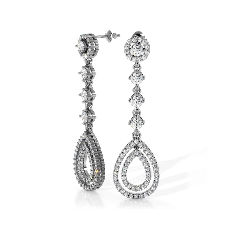 2.0 ctw. Round Diamond Drop Earrings With Double Teardrop Dangle