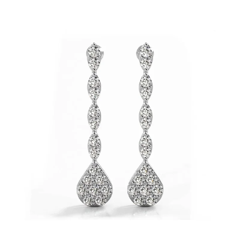 2.0 ctw. Round Diamond Sparkling Pear Drop Cluster Earrings