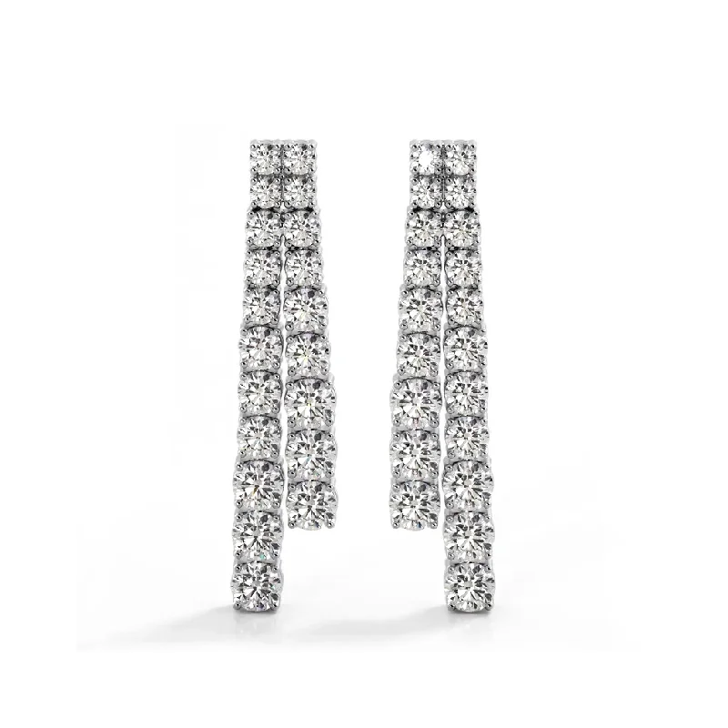 2.50 ctw. Graduated Round Diamond Two Row Drop Earrings