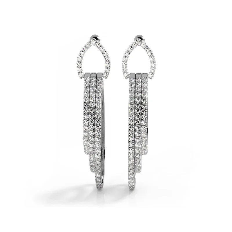 3.0 ctw. Round Diamond Drop Earrings Triple Hoop Dangles