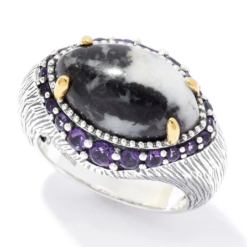 925 Sterling Silver African Amethyst and White Buffalo Ring