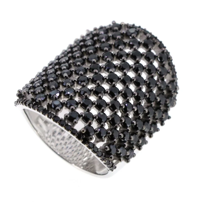 925 Sterling Silver Black Spinel Gemstone Band Ring