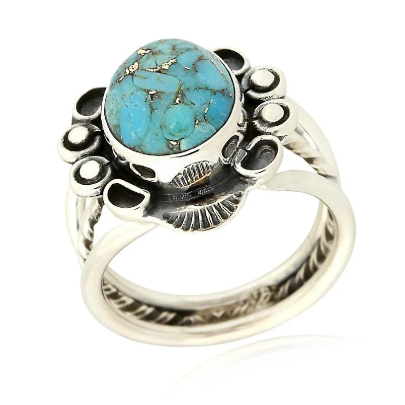 925 Sterling Silver Blue Copper Turquoise Ring