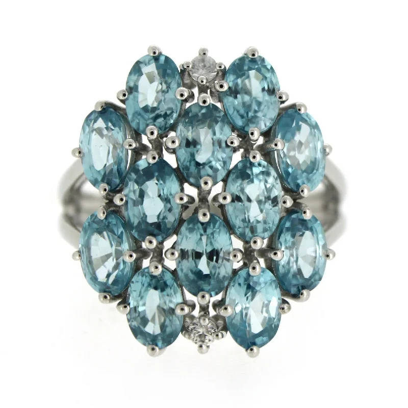 925 Sterling Silver Blue Zircon and White Natural Zircon Ring