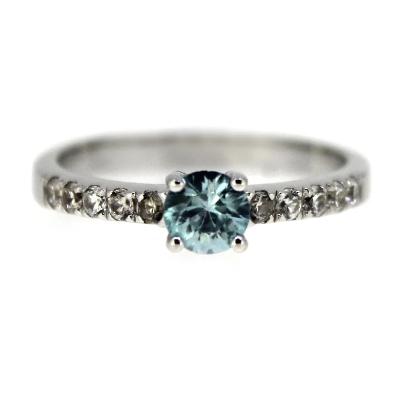 925 Sterling Silver Blue Zircon and White Natural Zircon Solitaire Ring