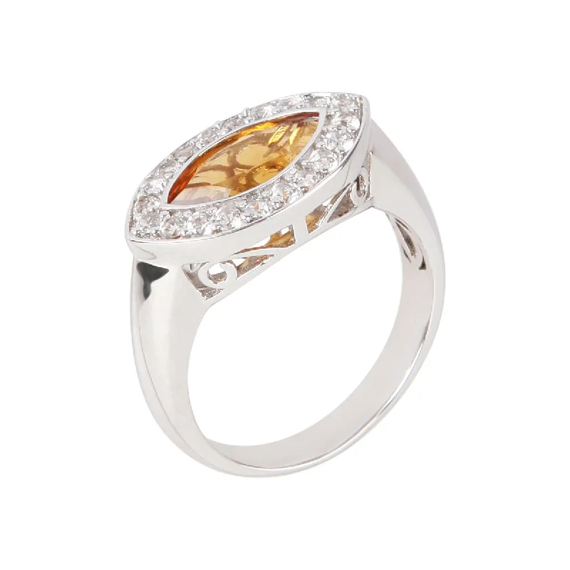 925 Sterling Silver Citrine and White Topaz Ring