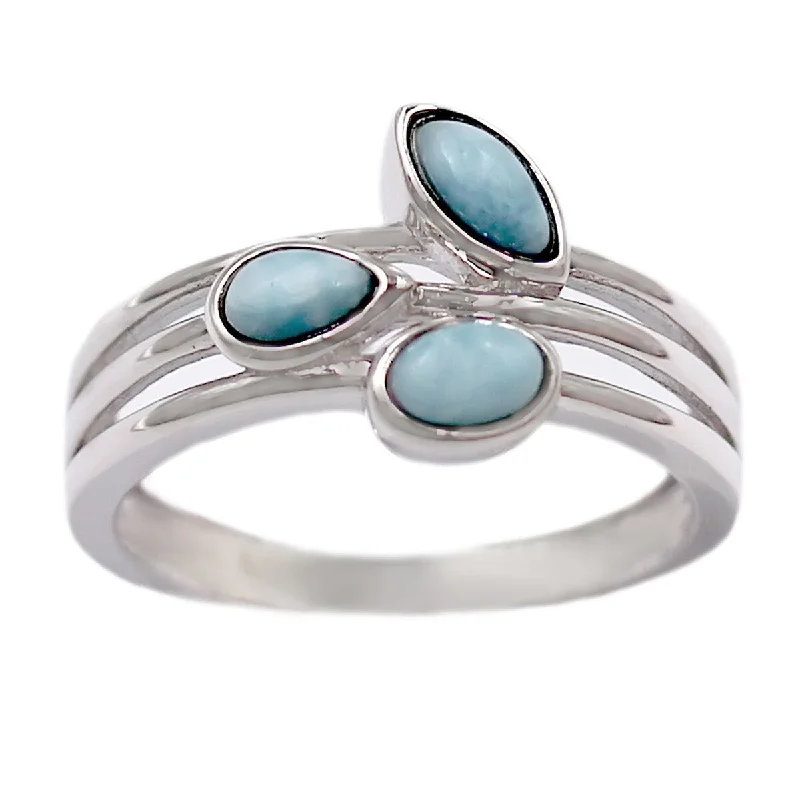 925 Sterling Silver Larimar 3-Stone Ring