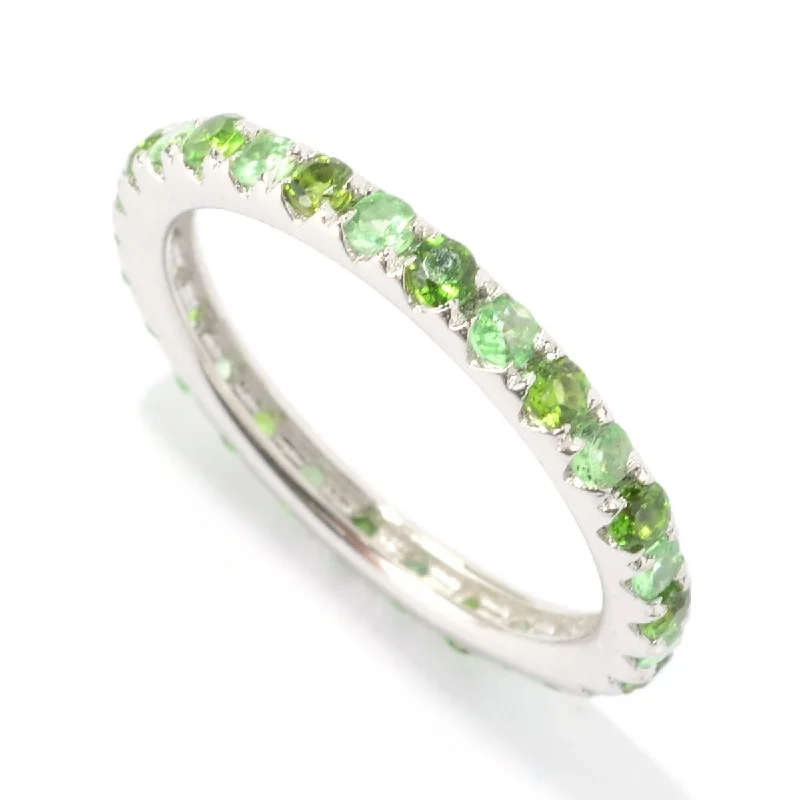 925 Sterling Silver Peridot and Chrome Diopside Gemstone Eternity Band Ring