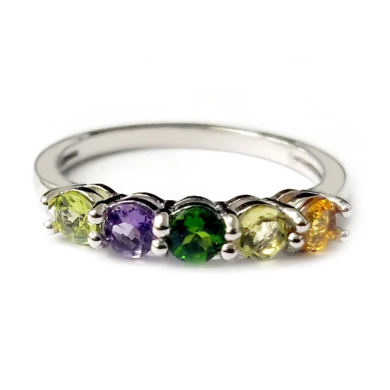 925 Sterling Silver Peridot,Citrine,Lemon Quartz,Brazilian Amethyst Ring