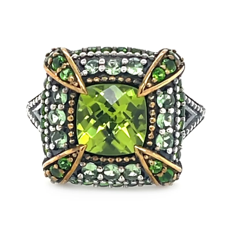 925 Sterling Silver Peridot, Tsavorite, Chrome Diopside Ring