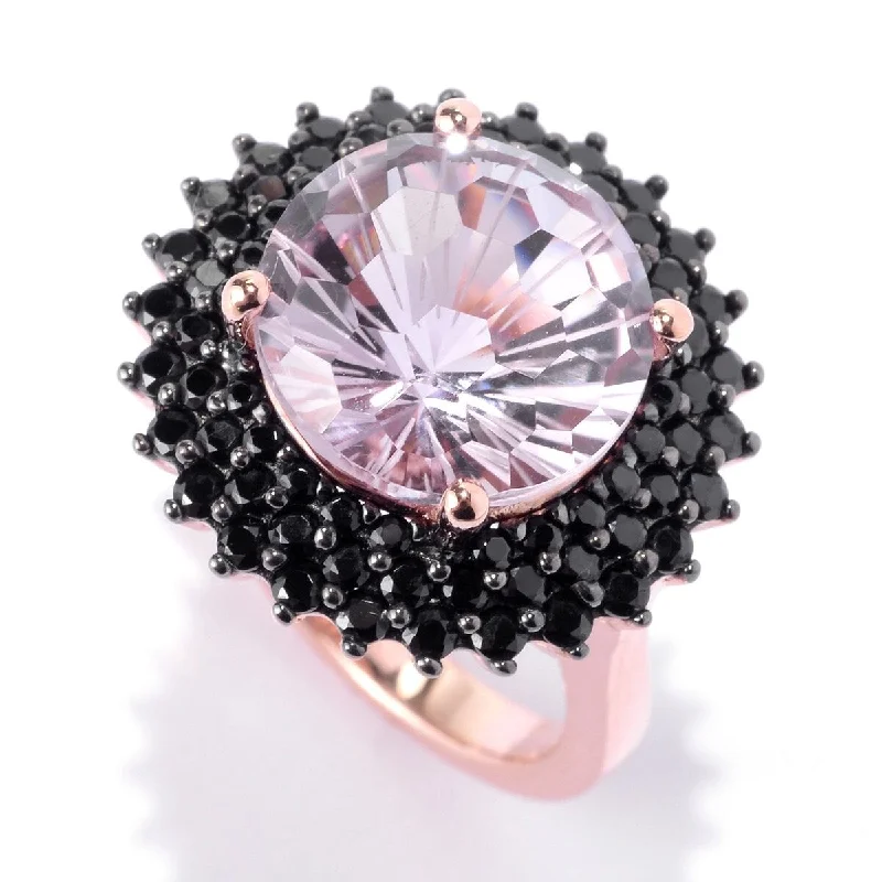 925 Sterling Silver Pink Amethyst and Black Spinel Ring