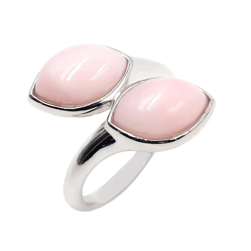 925 Sterling Silver Pink Opal Bypass Ring