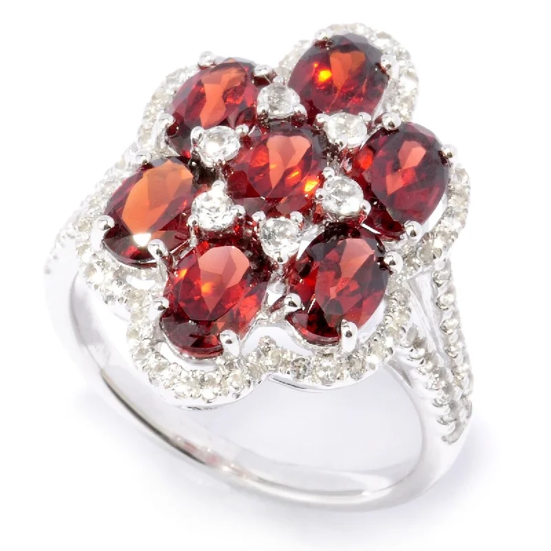 925 Sterling Silver Red Garnet and White Topaz Ring