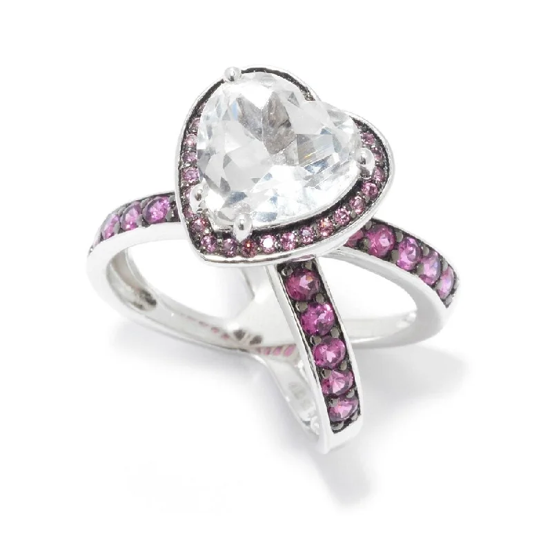 925 Sterling Silver Rhodolite Garnet and White Topaz Ring