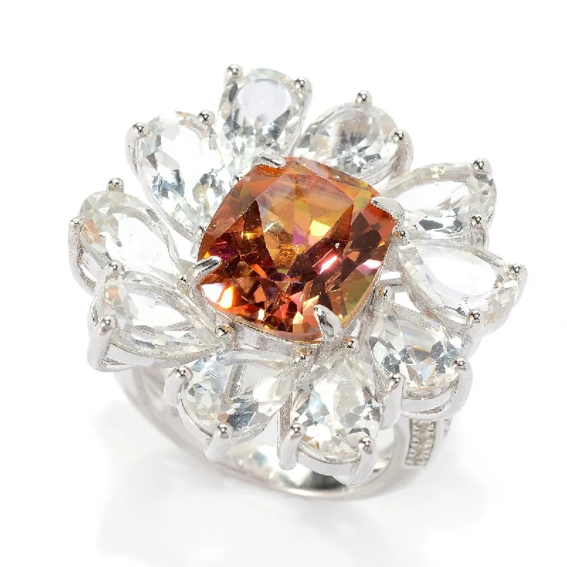 925 Sterling Silver Sunset Topaz and White Topaz Ring