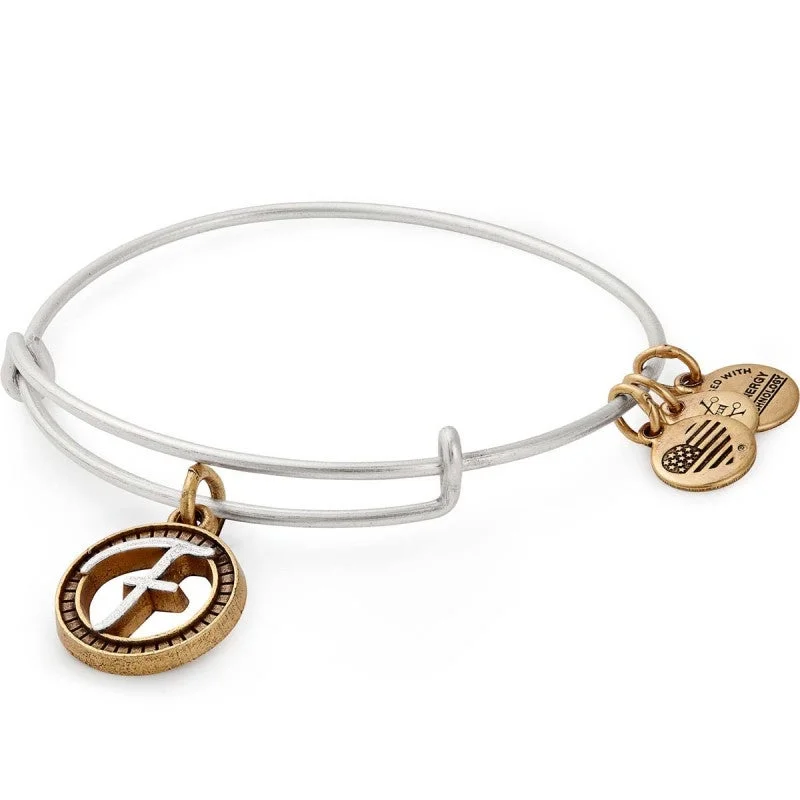 ALEX AND ANI Initial F Two Tone Charm Bangle