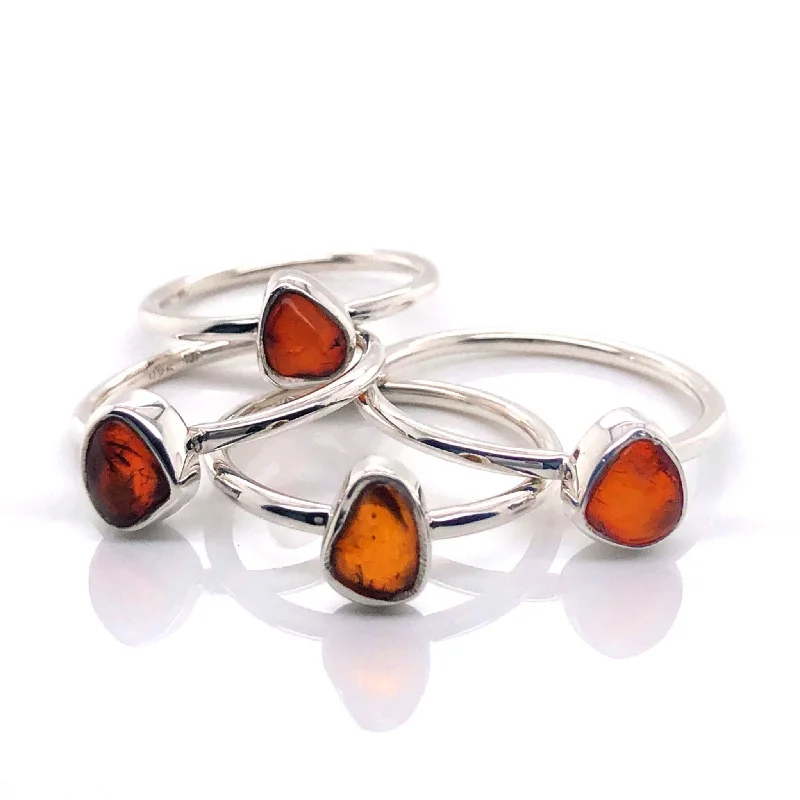 Amber Stackable Silver Gemstone Ring