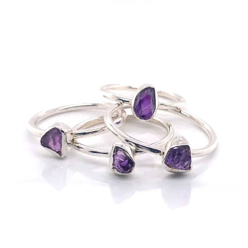 Silver Amethyst Stackable Gemstone Ring