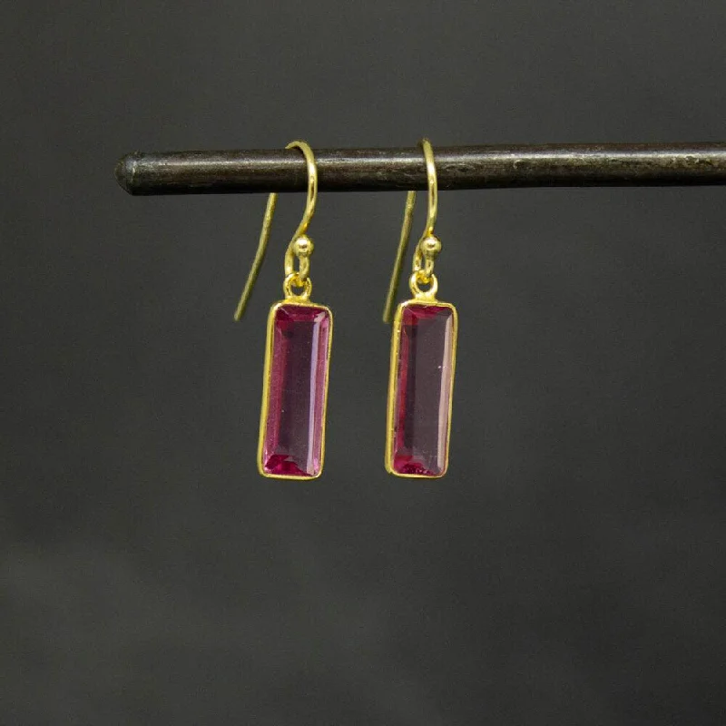 18ct Gold Vermeil Faceted Pink Quartz Drop Earrings