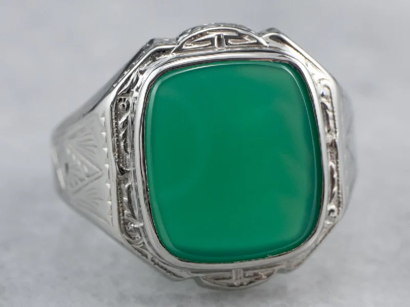 Art Deco Green Onyx Men's Ring