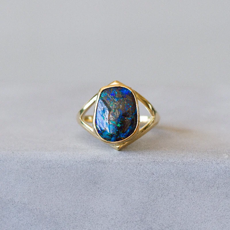 Australian Boulder Opal Gold Cleo Ring #2