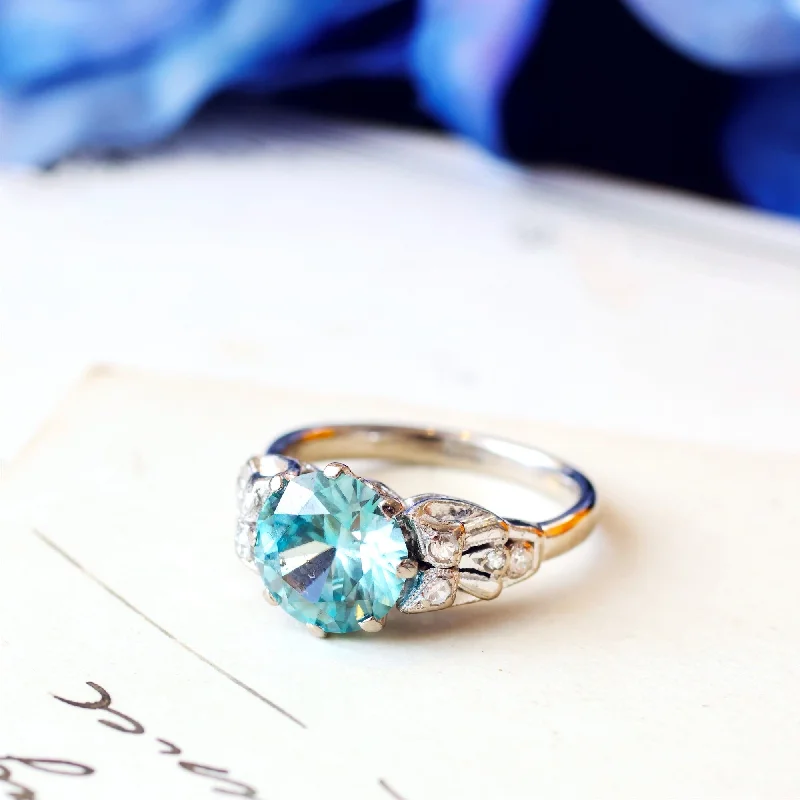 Vintage Art Deco Starlight Blue Zircon Ring