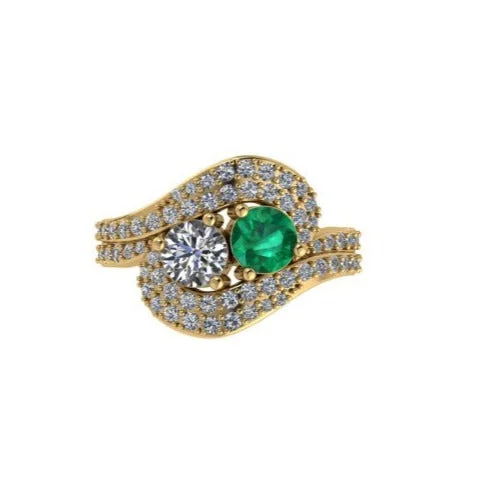 Round Emerald and Diamond Toi Et Moi Ring