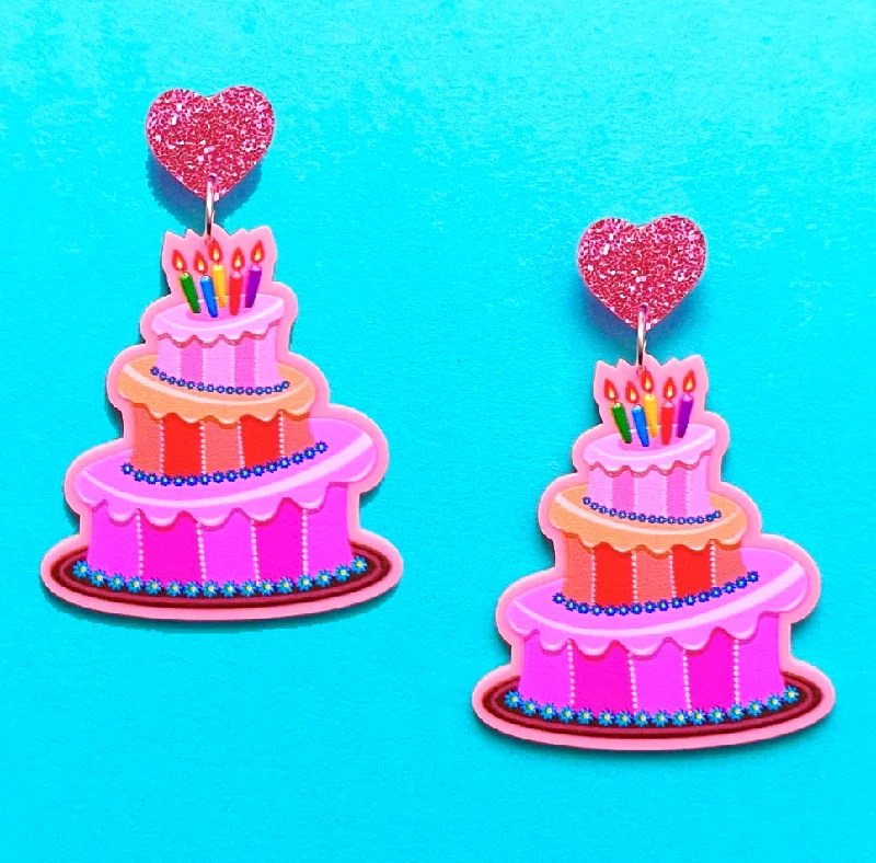 Birthday Cake Acrylic Drop Earrings