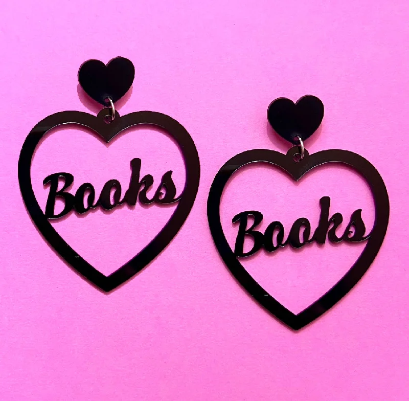 Black Books Heart Acrylic Drop Earrings