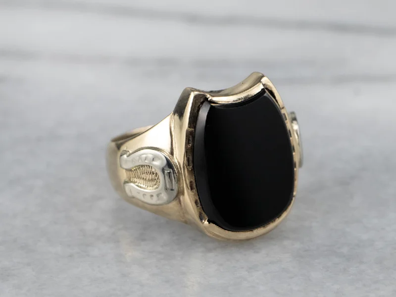 Black Onyx Gold "Horseshoe" Ring