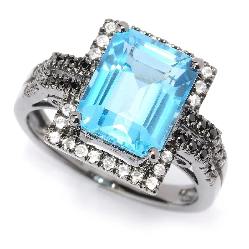 Black Rhodium o/Silver 4.75ctw Swiss Blue Topaz Solitaire w/Accent Ring