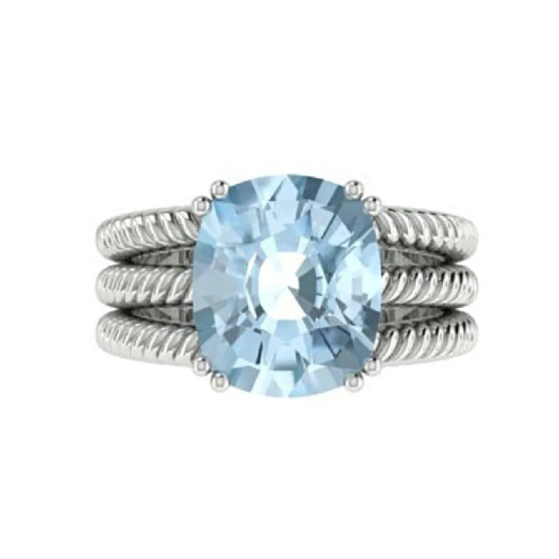 Blue Topaz Cable Coil Band Ring 14K White Gold