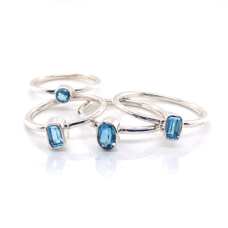 Silver Blue Topaz Stackable Gemstone Ring