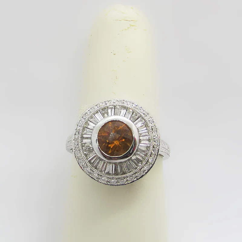 Citrine Double Diamond Halo Ring 18K White gold