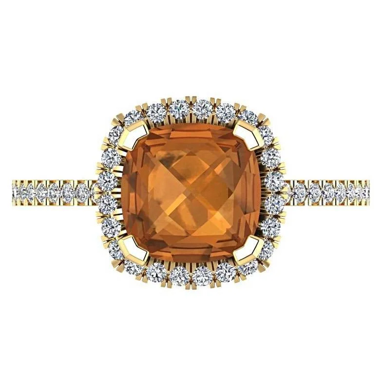 Citrine Cushion Diamond Halo Ring 18K Yellow Gold