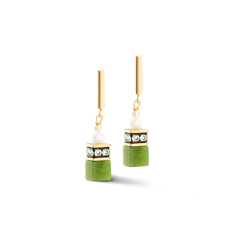 Coeur De Lion GeoCUBE® Fusion Gold Green and Pearl Earrings