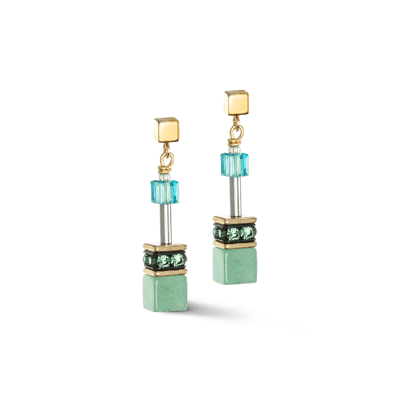 Coeur De Lion GeoCUBE® Iconic Gold Green-Turquoise Earrings