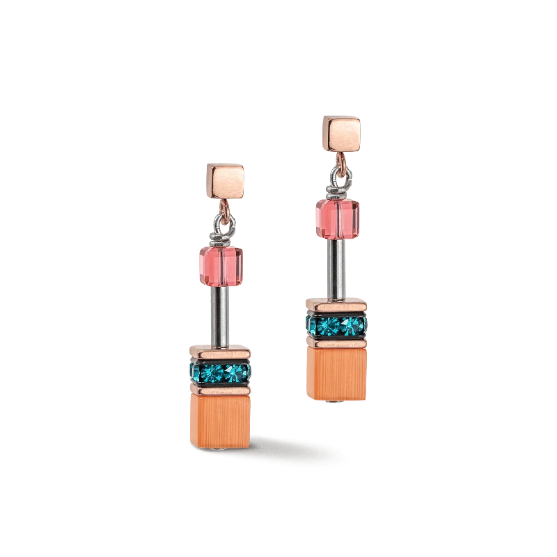 Coeur De Lion GeoCUBE® Iconic Rose Gold and Multicolour Expressive Earrings