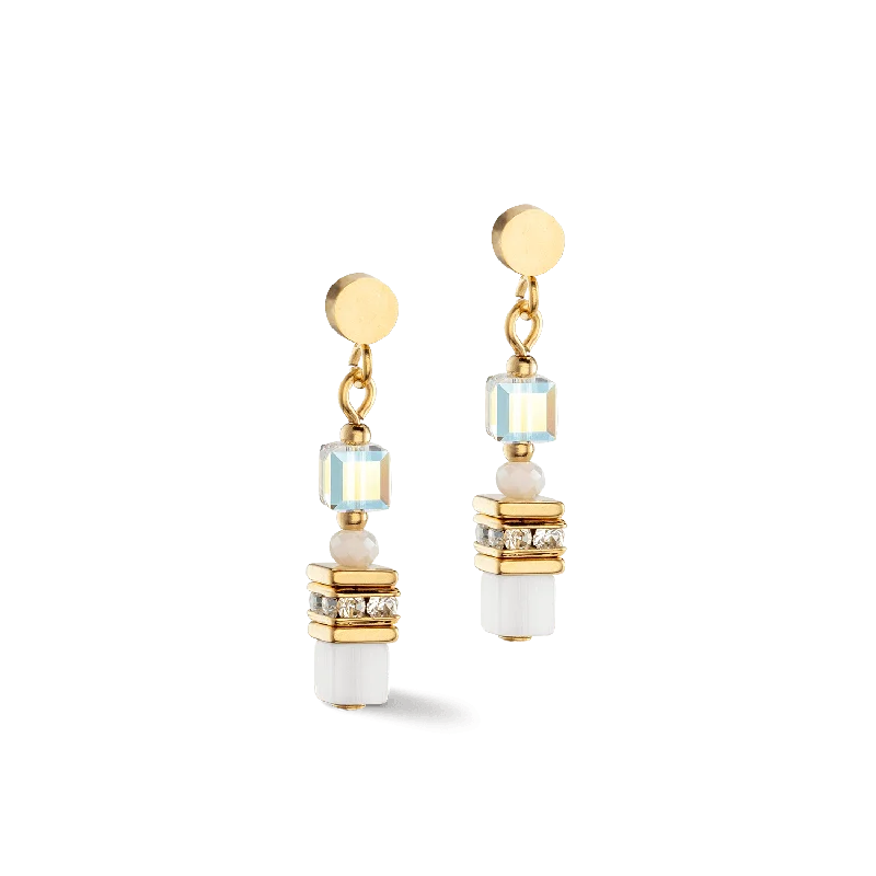 Coeur De Lion Mini Cubes Gold and White Earrings