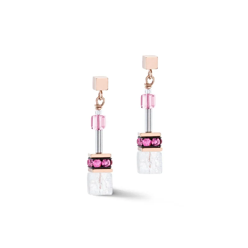 Coeur De Lion GeoCUBE® Iconic Nature Pink White Earrings