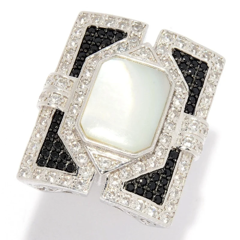 Dallas Prince Designs Mother-of-Pearl, Black Spinel & White Zircon Rectangular Ring