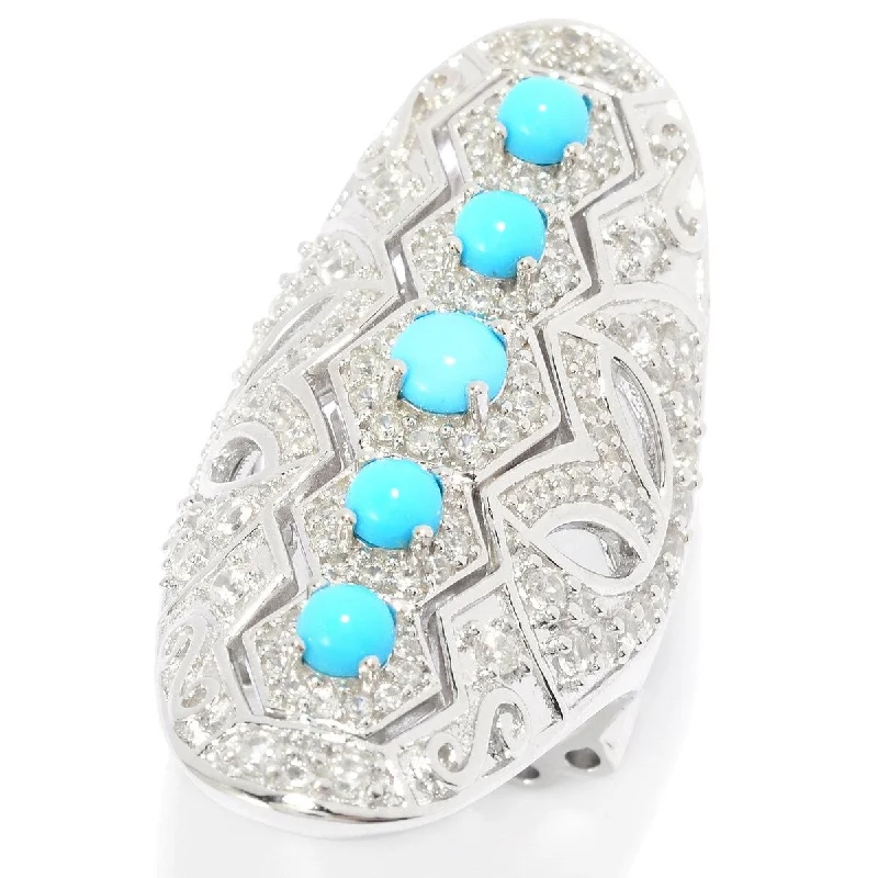 Dallas Prince Sleeping Beauty Turquoise & White Zircon Shield Ring