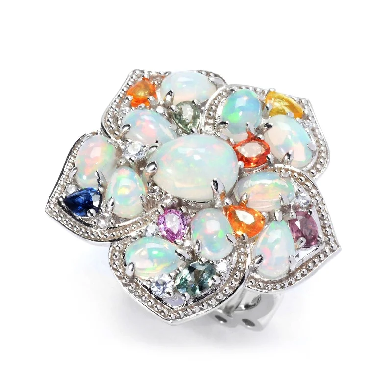 Dallas Prince Sterling Silver Ethiopian Opal & Multi Gemstone Flower Ring