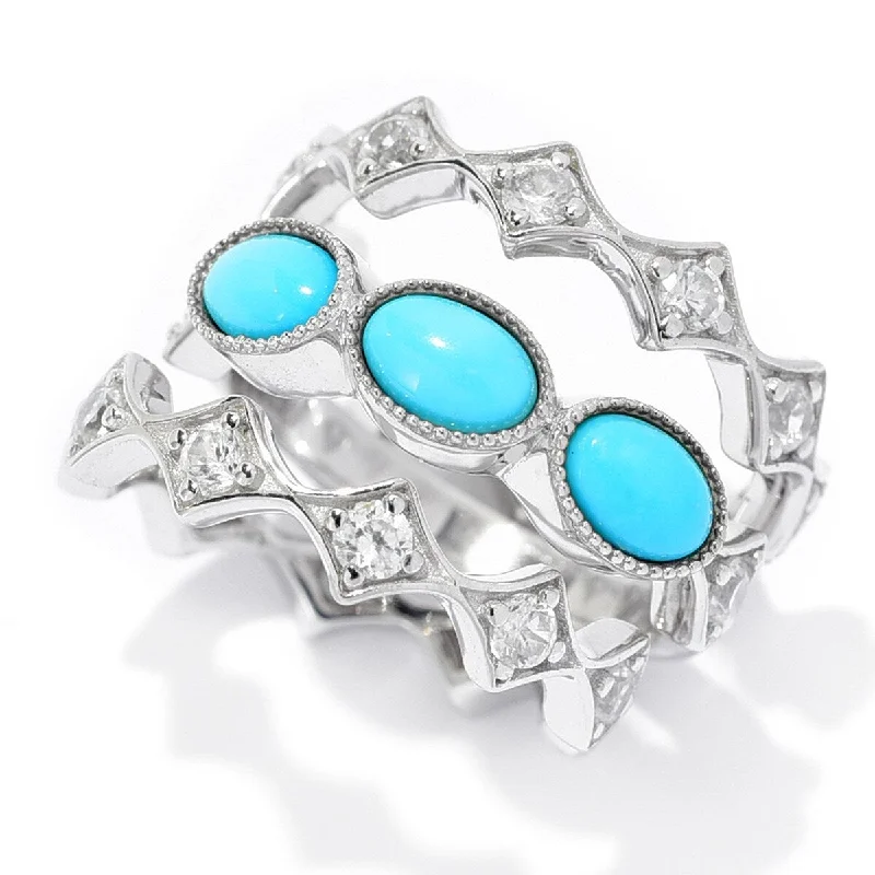 Dallas Prince Sterling Silver Set of 3 Zircon & Sleeping Beauty Turquoise Rings