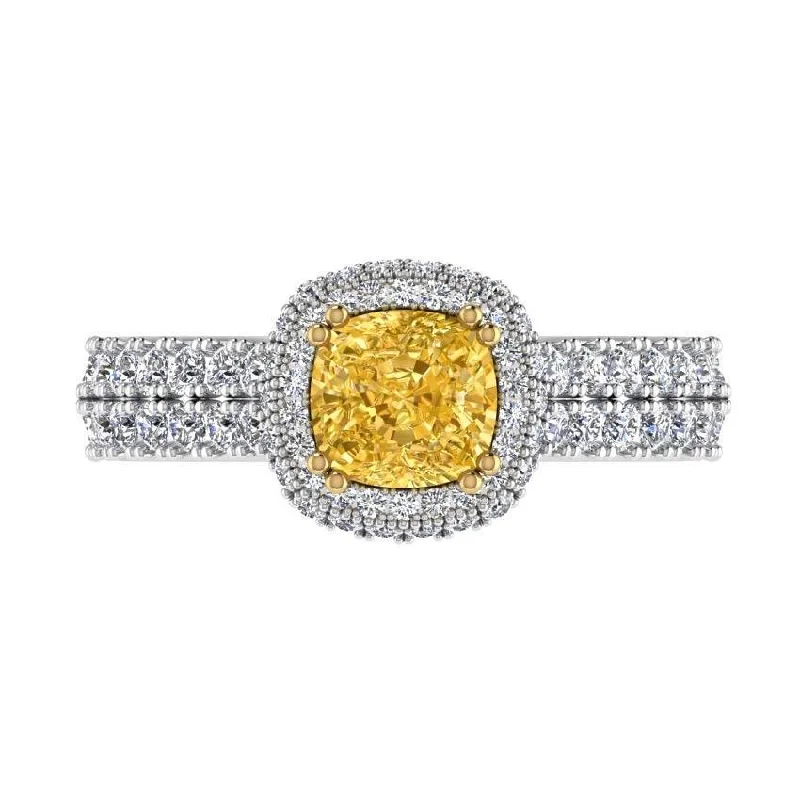 Double Row Cushion Halo Diamond Engagement Ring 18K Gold (1.15 CT. TW)