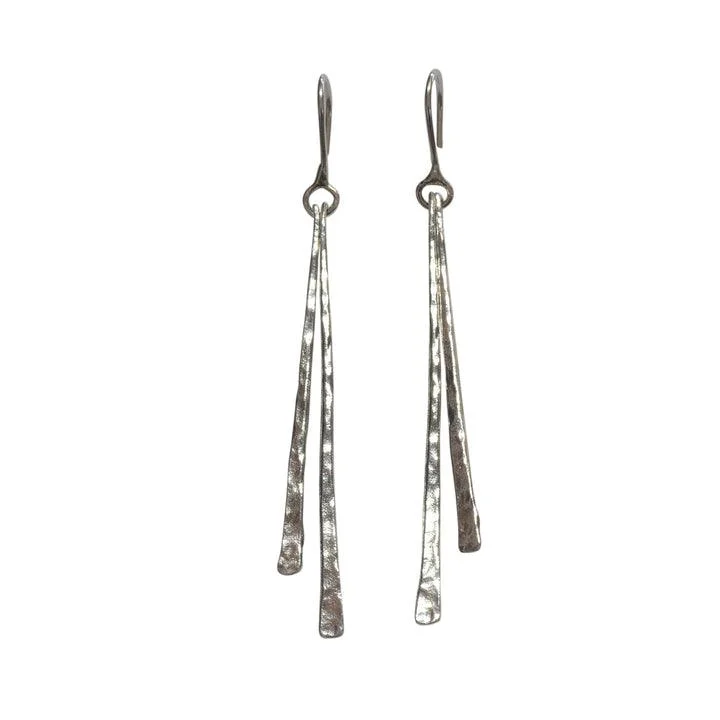 Sterling Silver Double Hammered Stick Drop Earrings