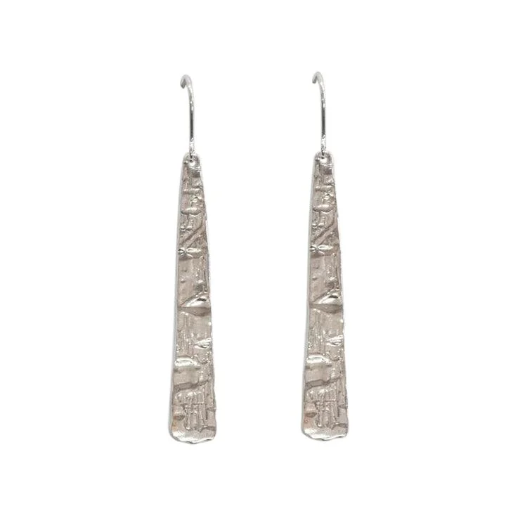 Sterling Silver Textured Stick Drop Earrings