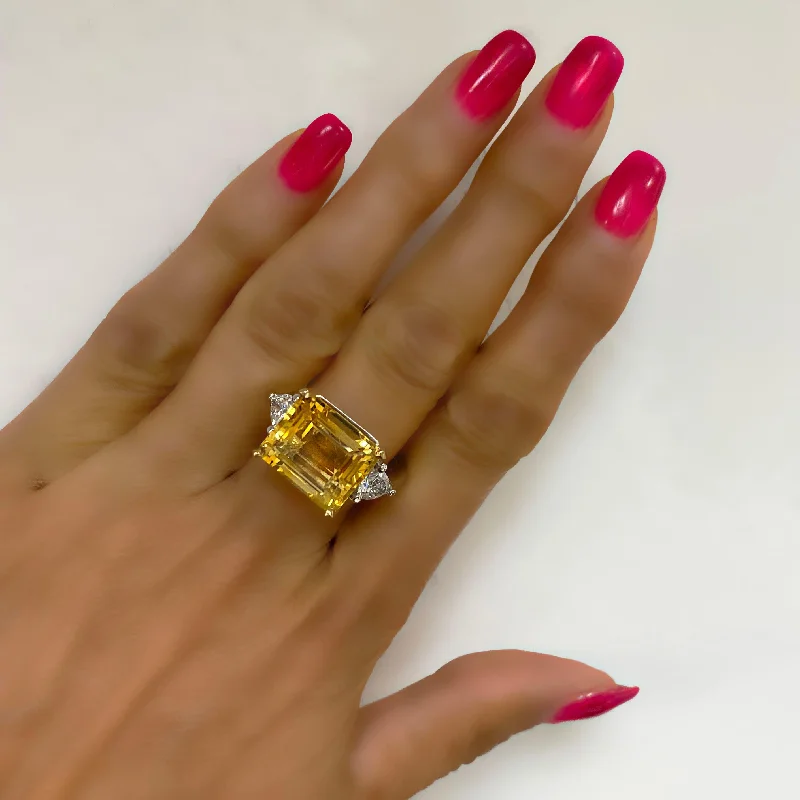 East-West Emerald-Cut Citrine Cocktail Ring with Diamonds