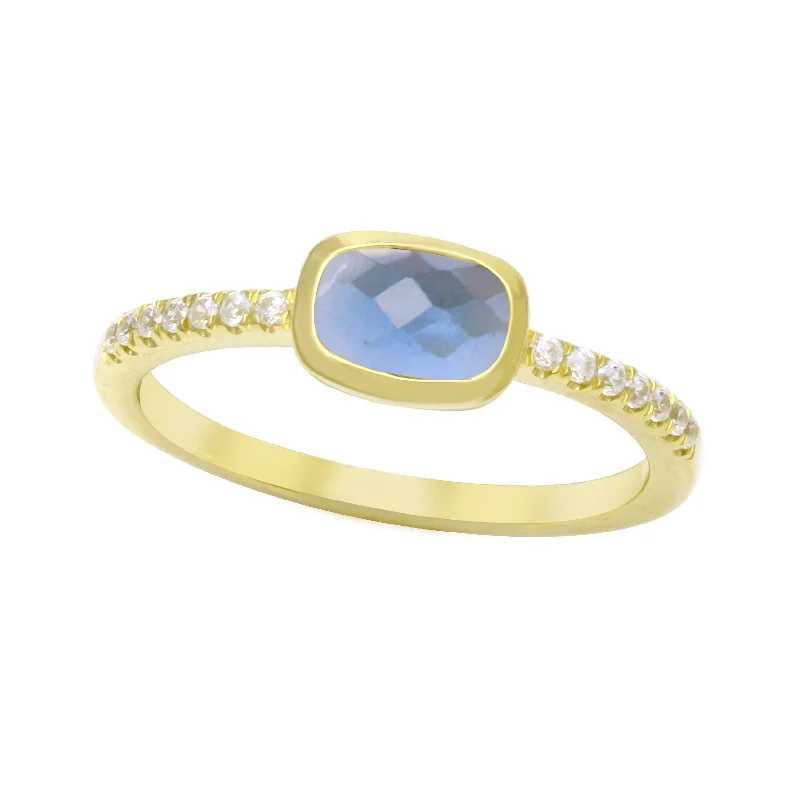 Elongated Cushion Gemstone Ring with CZ Pavé Band